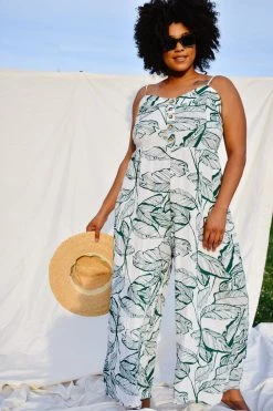 Confête Kiana Palm Print Wide Legged Jumpsuit