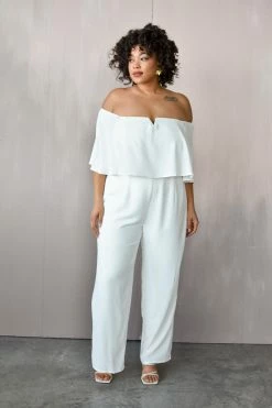 Confête Clothing Off The Shoulder White Jumpsuit