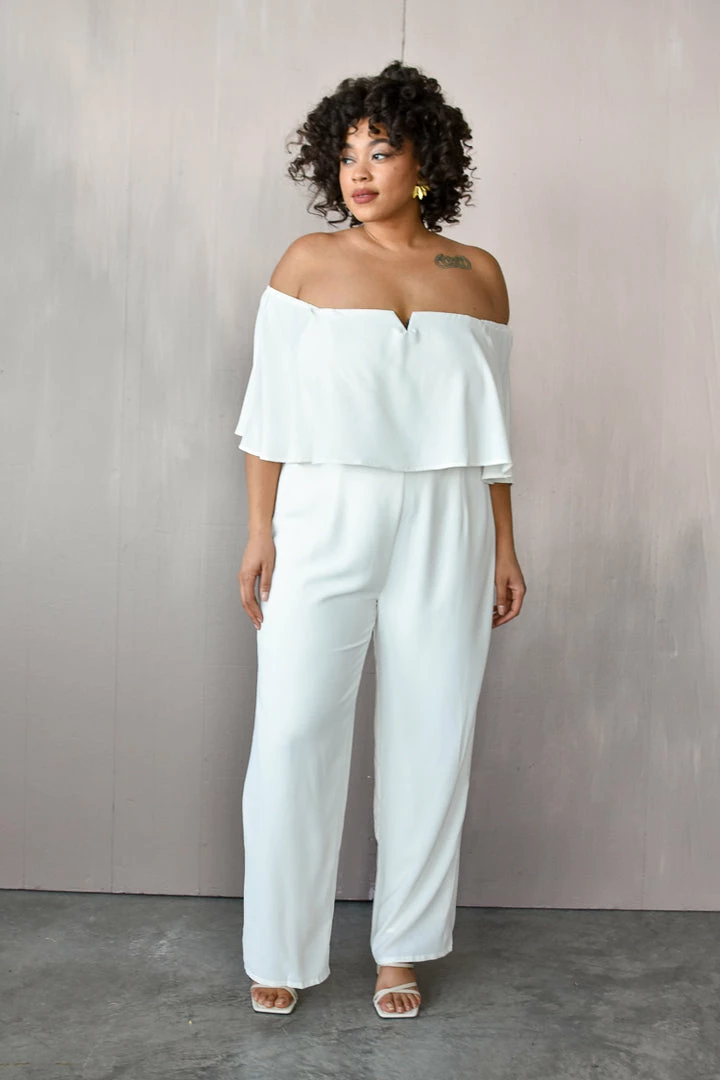 Confête Clothing Off The Shoulder White Jumpsuit 3 Confête Clothing Off The Shoulder White Jumpsuit
