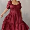 En Saison Clothing Brielle Burgundy Cotton Poplin Midi Dress