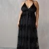 Confête Say I Do Floral Flocked Mesh Maxi Gown - Black Clothing