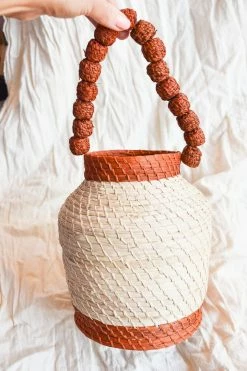 KAANAS Accessories San Gil Handwoven Top Handle Straw Bucket Bag - Cocoa