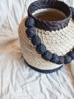 KAANAS San Gil Handwoven Top Handle Straw Bucket Bag - Charcoal Accessories