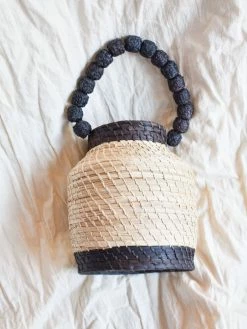 KAANAS San Gil Handwoven Top Handle Straw Bucket Bag - Charcoal Accessories