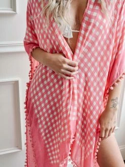 Shiraleah Italia Pink Gingham Beach Cover-Up Clothing