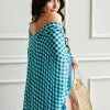 Shiraleah Clothing Italia Teal Gingham Beach Cover-Up