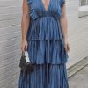 Confête Clothing Clara Ruffle Tier Maxi Dress - Blue Gray 1 Confête Clothing Clara Ruffle Tier Maxi Dress - Blue Gray