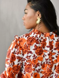 Olivia James Emma Dress In Orange Harvest Tonal Roses Clothing