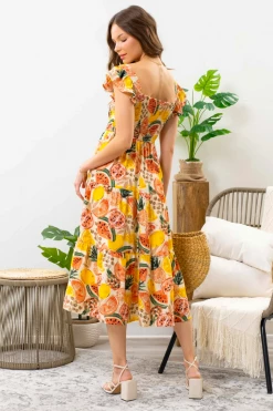Confête Good Vibes Fruit Print Midi Dress Clothing