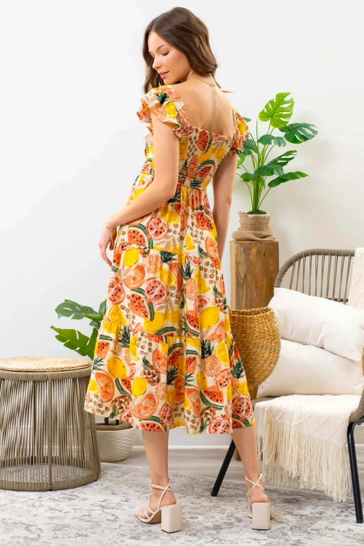 Confête Good Vibes Fruit Print Midi Dress Clothing 4 Confête Good Vibes Fruit Print Midi Dress Clothing