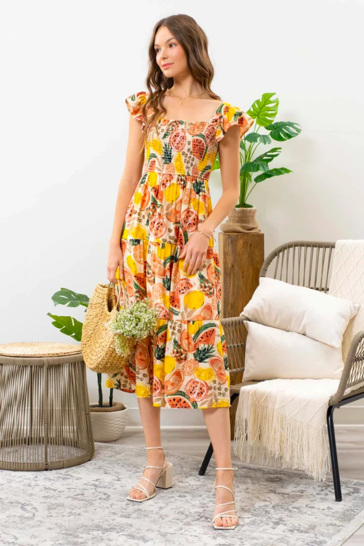 Confête Good Vibes Fruit Print Midi Dress Clothing 3 Confête Good Vibes Fruit Print Midi Dress Clothing