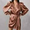 Confête Gal Satin Wrap Mini Dress - Bronze
