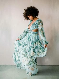 Confête Gardenia Cutout Ruffle Floral Maxi Dress Clothing