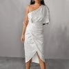 Do + Be Gemma One Shoulder Silver Midi Dress