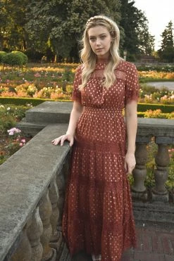 Confête Clothing Genevieve Gold Dot Dress - Mocha