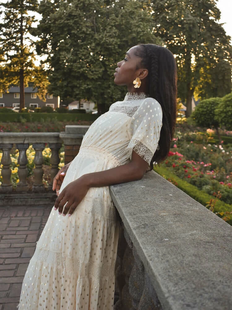 Confête Genevieve Gold Dot Dress - Ivory Clothing 4 Confête Genevieve Gold Dot Dress - Ivory Clothing