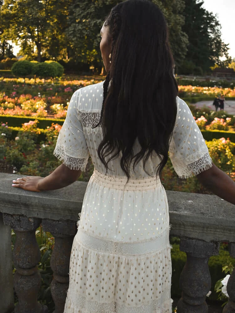 Confête Genevieve Gold Dot Dress - Ivory Clothing 5 Confête Genevieve Gold Dot Dress - Ivory Clothing