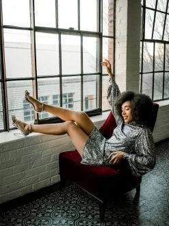 Confête Clothing Isabel Long Sleeve Sequin Turtleneck Dress