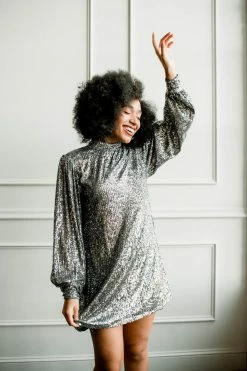 Confête Clothing Isabel Long Sleeve Sequin Turtleneck Dress