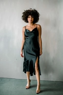 Confête Jasmine Black Silk Slip Dress