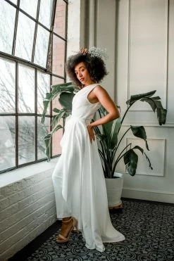 Jay Godfrey SOLD OUT - Orlando White Cropped Jumpsuit With Overskirt The Bridal Suite