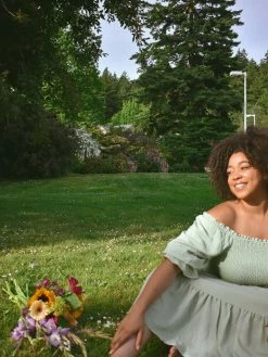 Confête Clothing Julia Sage Smocked Midi Dress