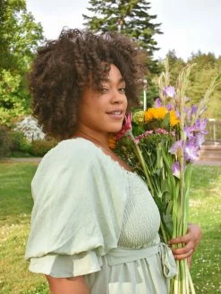 Confête Clothing Julia Sage Smocked Midi Dress