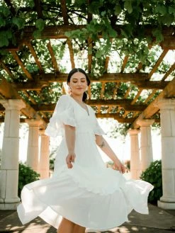 Confête Clothing Kiss Me White Flutter Sleeve Midi Dress