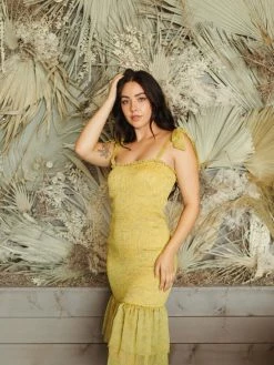 Confête Let's Have Fun Yellow Floral Midi Dress Clothing