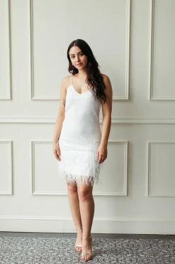 Confête Lou Lou Ivory Sequin Mini Dress With Feathers Clothing
