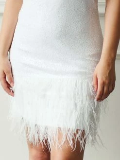 Confête Lou Lou Ivory Sequin Mini Dress With Feathers Clothing