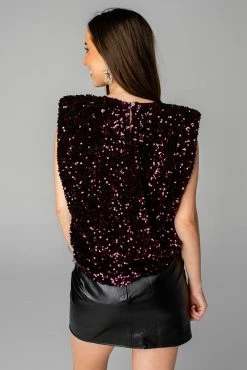 Buddy Love Lucy Merlot Sequin Muscle Top Tops