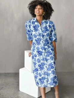 Olivia James Clothing Margot Dress In Blue Tonal Roses