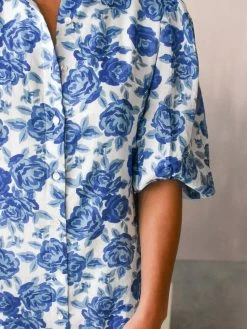 Olivia James Clothing Margot Dress In Blue Tonal Roses