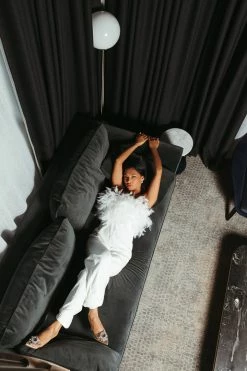 Confête Maxwell Strapless Feather Jumpsuit