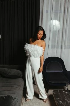 Confête Maxwell Strapless Feather Jumpsuit