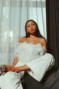 Confête Maxwell Strapless Feather Jumpsuit