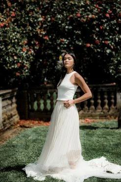 Confête Clothing Misty Cream Tulle Midi Skirt