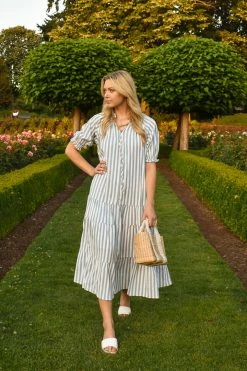 Confête Morgan Blue Striped Maxi Dress Clothing