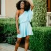 Confête Mykonos One Shoulder Blue Mini Dress