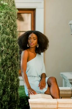 Confête Mykonos One Shoulder Blue Mini Dress