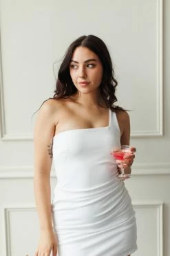 Confête Megan One Shoulder White Mini Dress Clothing