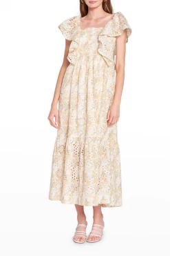En Saison Opposites Yellow Floral Eyelet Midi Dress Clothing