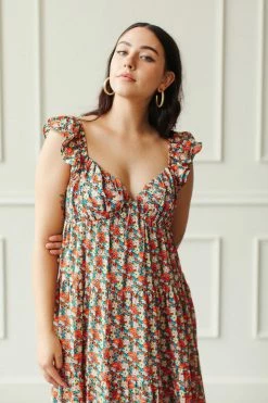 English Factory Floral Ruffle Sleeve Maxi Dress Clothing