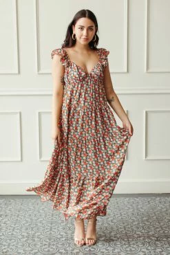 English Factory Floral Ruffle Sleeve Maxi Dress Clothing