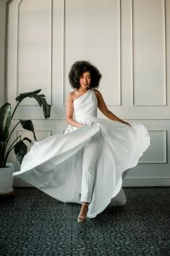 Jay Godfrey SOLD OUT - Orlando White Cropped Jumpsuit With Overskirt The Bridal Suite