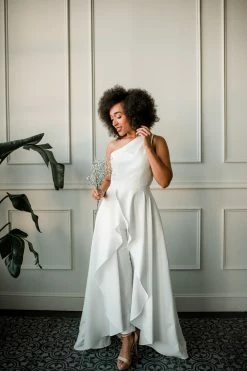 Jay Godfrey SOLD OUT - Orlando White Cropped Jumpsuit With Overskirt The Bridal Suite