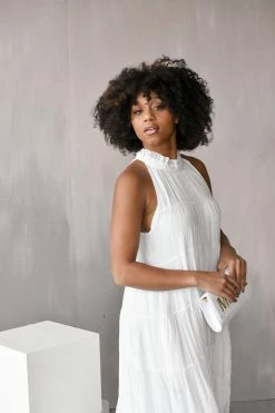 Confête Clothing Parker Ruffle Neck Tiered Maxi Dress - White