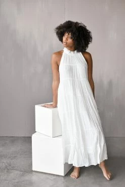 Confête Clothing Parker Ruffle Neck Tiered Maxi Dress - White