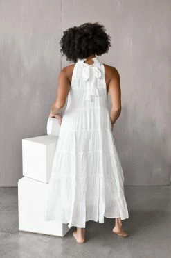 Confête Clothing Parker Ruffle Neck Tiered Maxi Dress - White